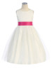 A-line Ivory Tulle Knee Length Flower Girl Dress With Bow Sash